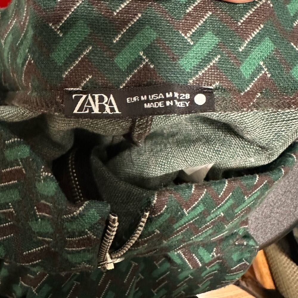 Zara Green Patterned Flared Jacquard Pants Size Medium - Picture 8 of 9